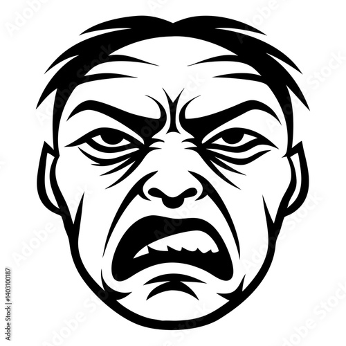 Angry Human Face Illustration for Tattoo Design and Graphic Art Projects