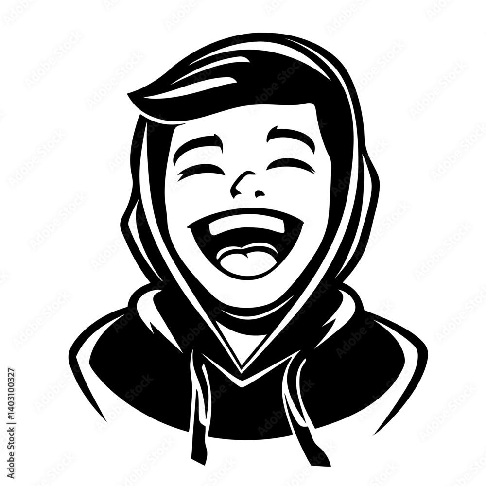 Happy Boy Laughing in Hoodie Vector Illustration for Youth Designs and Fun Artwork Happy Boy Laughing in Hoodie Vector Illustration for Youth Designs and Fun Artwork