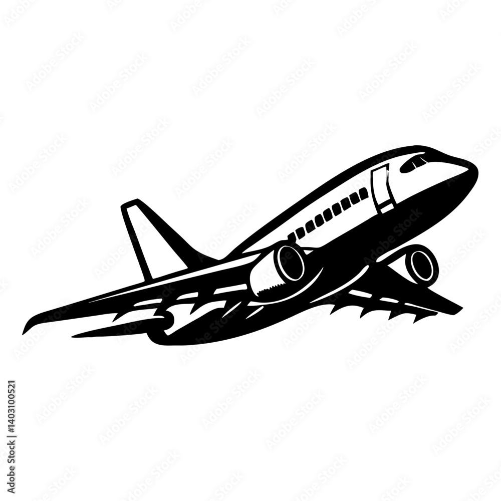 Stylized Black Airplane Taking Off Graphic for Travel Enthusiasts and Aviation Designs Stylized Black Airplane Taking Off Graphic for Travel Enthusiasts and Aviation Designs