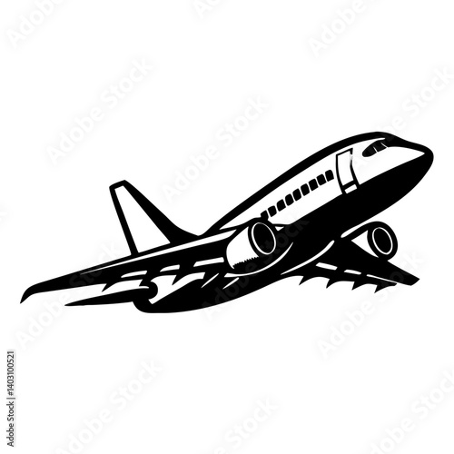 Stylized Black Airplane Taking Off Graphic for Travel Enthusiasts and Aviation Designs