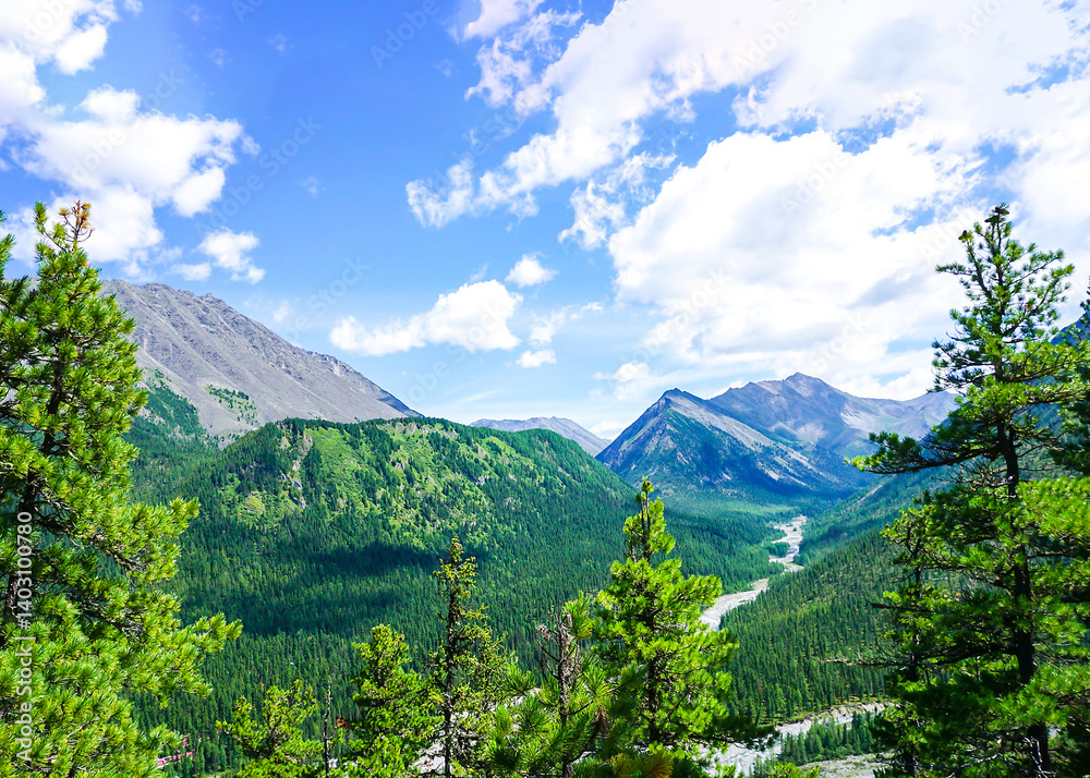 mountain landscape with blue sky and clouds