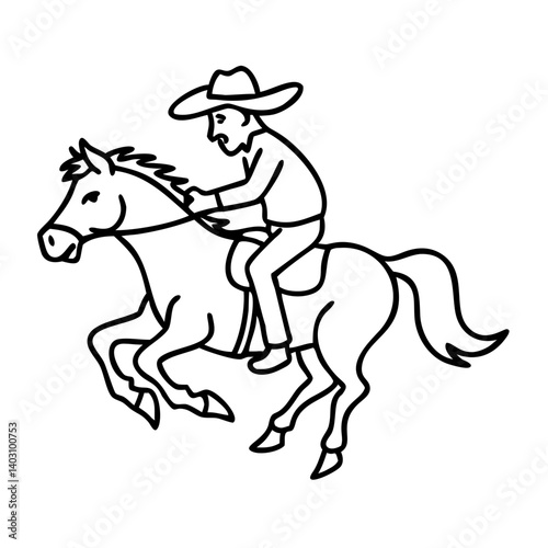 Cowboy Riding Horse Outline Illustration for Coloring Books and Tattoo Designs