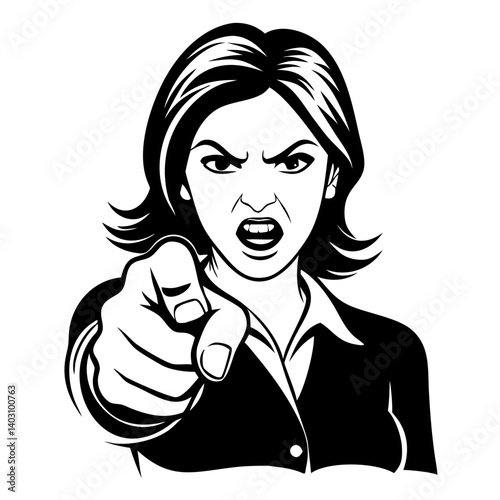 Angry Woman Pointing Finger Illustrating Authority and Determination for Empowerment Themes