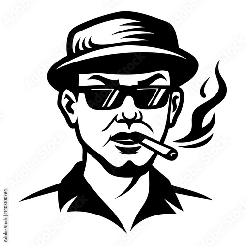 Cool Vintage Man with Sunglasses and Cigarette Smoking Illustrator Style Design