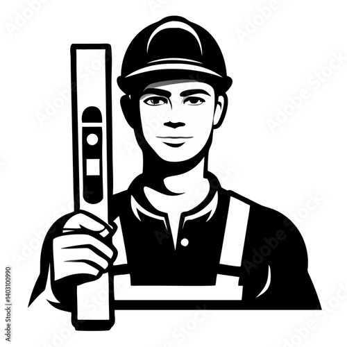 Professional Construction Worker Holding Level Tool Vector Graphic Design for Industry Promotion