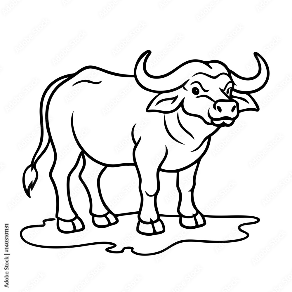 Fototapeta premium Detailed Vector Illustration of a Buffalo Perfect for Tattoo Designs and Coloring Books