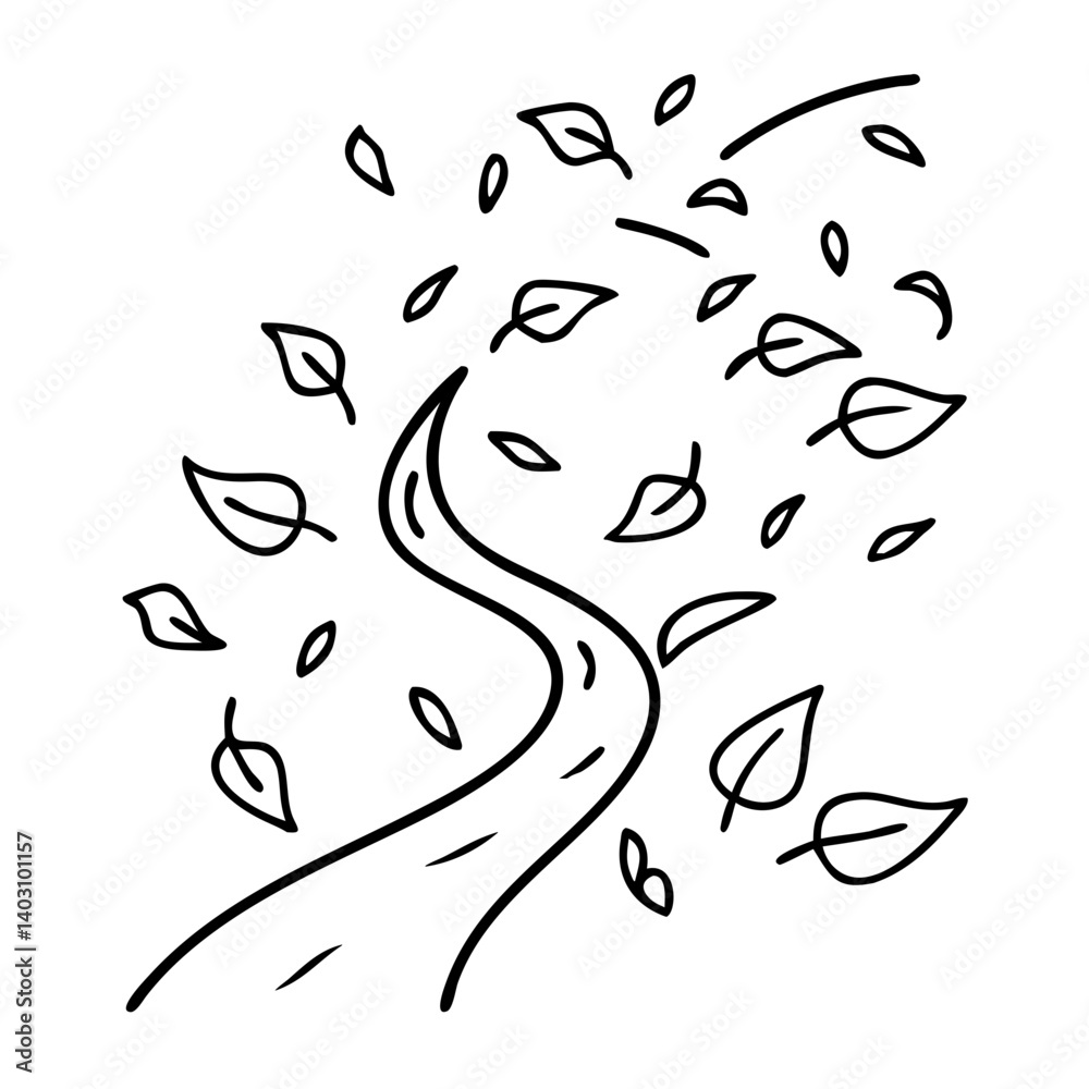Winding Path With Dancing Leaves Ideal for Nature-Themed Designs and Illustrations Winding Path With Dancing Leaves Ideal for Nature-Themed Designs and Illustrations