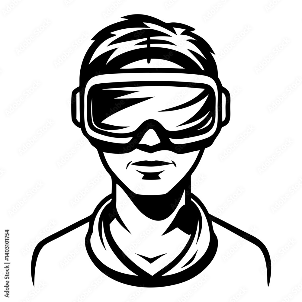 Stylish Young Man Wearing Virtual Reality Headset Designed for Tech and Gaming Themes Stylish Young Man Wearing Virtual Reality Headset Designed for Tech and Gaming Themes