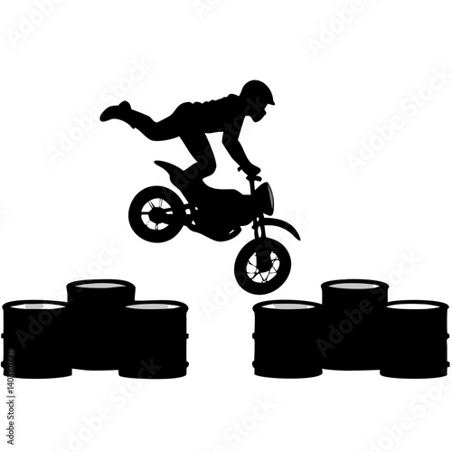 BMX Rider Jumping Over Barrels Dynamic Motocross Silhouette for Sports and Adventure Designs