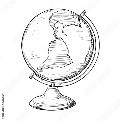 vintage world globe vector line art hand drawn illustration