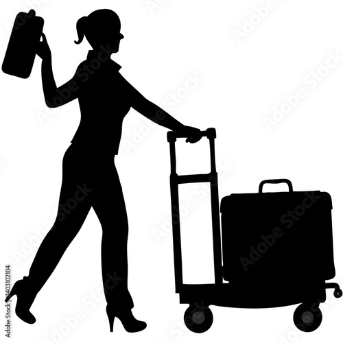 Stylish Businesswoman Walking with Suitcase and Briefcase for Travel and Adventure Themes