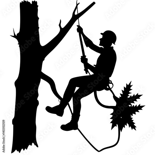 Tree Climber Silhouette Engaging in Arborist Activities for Outdoor Adventure Designs