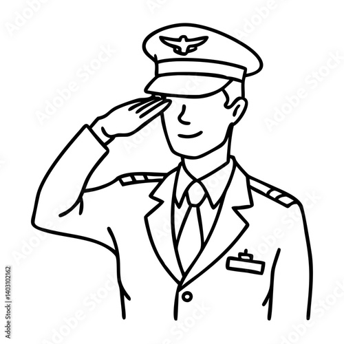 Pilot Saluting in Uniform Vector Illustration for Aviation Themes and Educational Materials