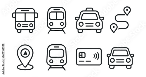 Set of icons for public transportation, including buses and trains