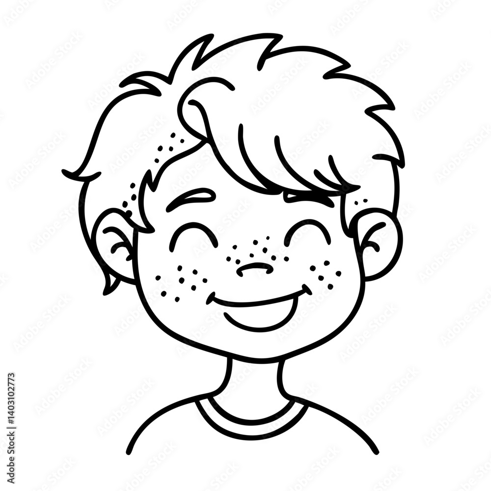 Happy Smiling Boy Character with Freckles in Casual T-Shirt Ideal for Coloring Books and Illustrations Happy Smiling Boy Character with Freckles in Casual T-Shirt Ideal for Coloring Books and Illustrations