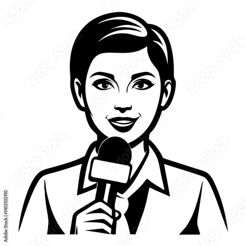 Female News Reporter Microphone Vector Illustration for Media Projects and Graphics