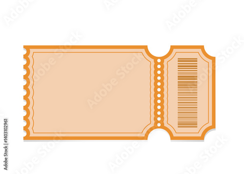 Vintage-style blank ticket with decorative orange border and barcode. Perfect for raffles, events, or retro-themed invitations. Isolated vector