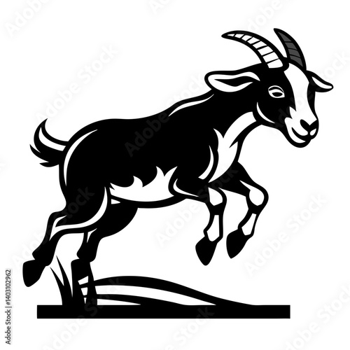 Dynamic Leaping Goat Illustration for Tattoo Designs and Children's Coloring Books