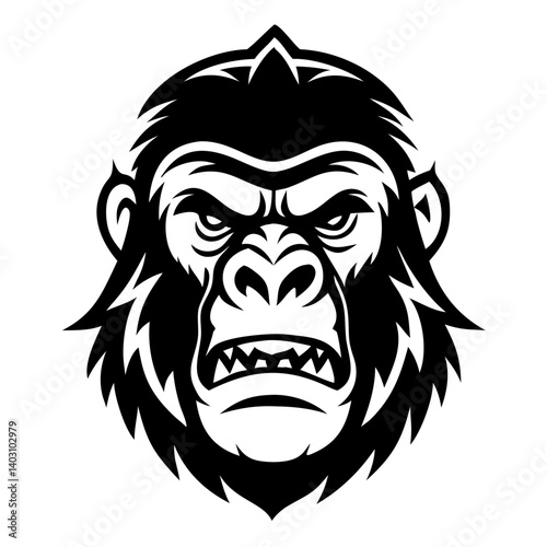 Angry Gorilla Head Monochromatic Vector Illustration for Tattoo Design and Branding