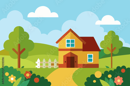 landscape with house and trees