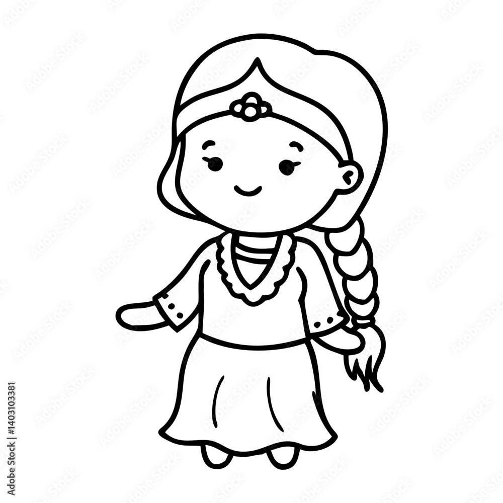 Cute Cartoon Girl Character with Braided Hair Perfect for Coloring Books and Crafts Cute Cartoon Girl Character with Braided Hair Perfect for Coloring Books and Crafts
