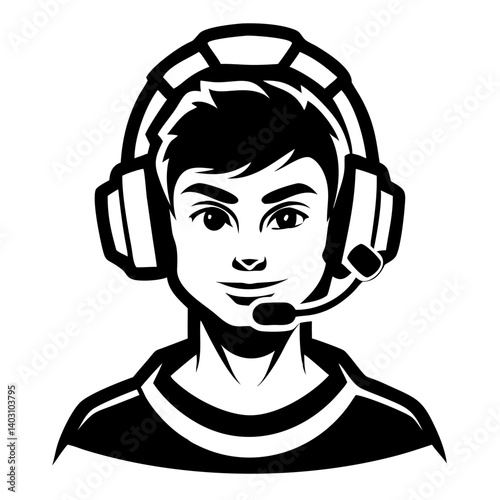 Gaming Boy Character with Headset Cool Gamer Avatar Design for Merchandise and Graphics