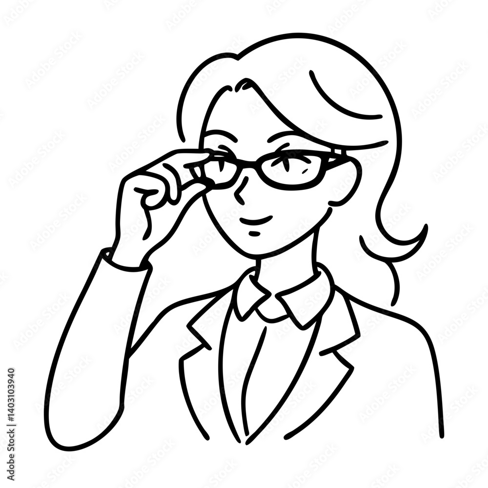 Confident Businesswoman Adjusting Glasses in Formal Attire Vector Illustration Confident Businesswoman Adjusting Glasses in Formal Attire Vector Illustration