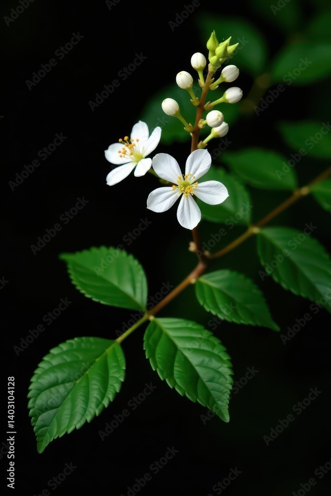 Linden branch, delicate blossoms, vibrant green leaves, black background, high resolution, linden Linden branch, delicate blossoms, vibrant green leaves, black background, high resolution, linden
