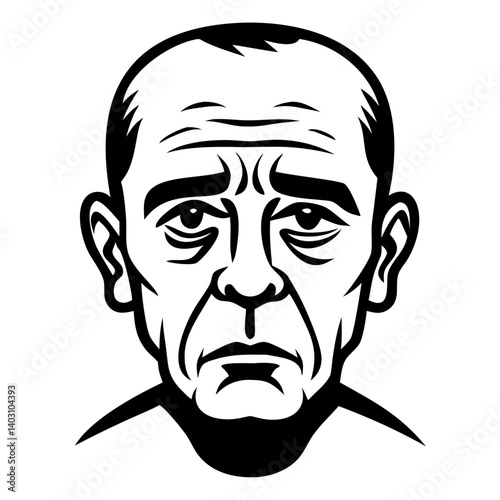 Realistic Vector Portrait of a Mature Man with Serious Expression for Illustration and Design