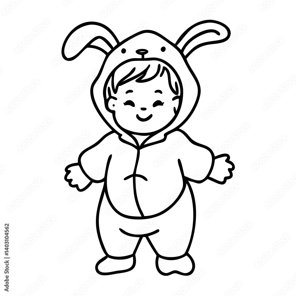 Obraz premium Adorable Baby in Bunny Costume Illustration for Kids Crafts and Coloring Activities