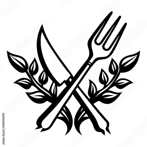 Gardening Tools Crossed with Leaves Design for Nature Themed Tattoos and Illustrations