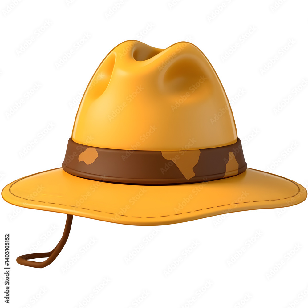 Fototapeta premium Stylish yellow safari hat with brown band. Perfect for adventure!