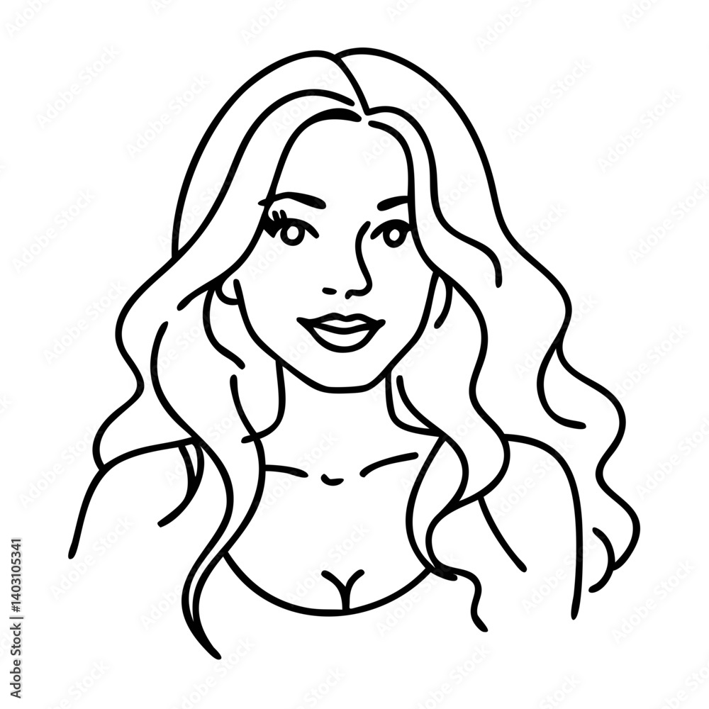 Stylized Portrait of a Beautiful Woman with Long Wavy Hair Ideal for Tattoo and Coloring Designs Stylized Portrait of a Beautiful Woman with Long Wavy Hair Ideal for Tattoo and Coloring Designs