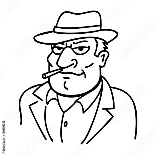 Vintage Detective Character with Hat and Cigarette Vector Design for Illustrations and Merchandise