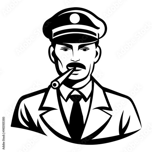 Vintage Style Detective Character with Pipe and Hat Illustration for Tattoo and Design