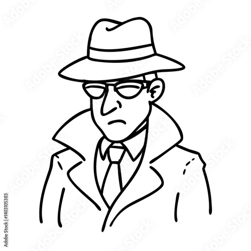 Stylized Detective Illustration with Trench Coat and Hat for Creative Design Projects