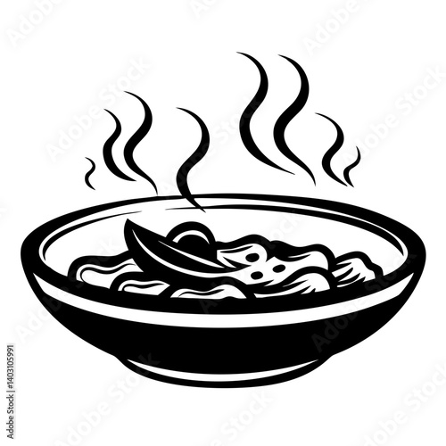 Steaming Bowl of Noodles with Fresh Ingredients Culinary Illustration