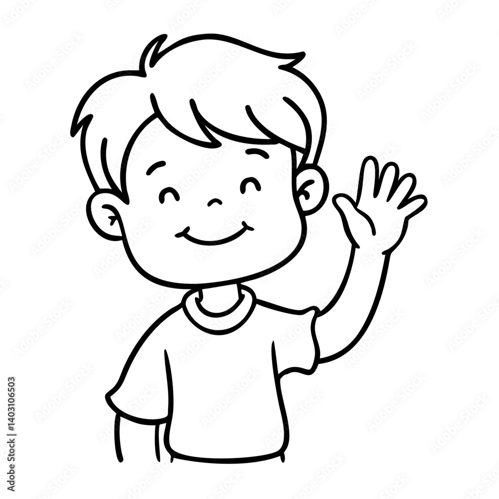 Cheerful Boy Waving Cartoon Illustration for Children's Books and Educational Material Cheerful Boy Waving Cartoon Illustration for Children's Books and Educational Material