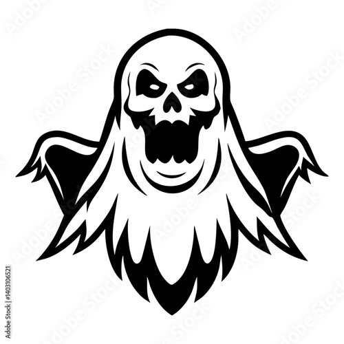 Sinister Ghost with Skull Design for Halloween Decorations and Tattoo Inspiration