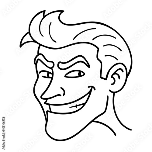 Cheerful Vintage Cartoon Man with Stylish Hair and Playful Expression for Tattoo and Coloring