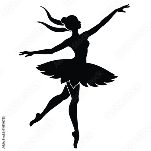 Ballerina Silhouette Vector Art: Elegant Dancer in Tutu, Ballet Pose Illustration, Dance Icon, Black and White Graphic Design