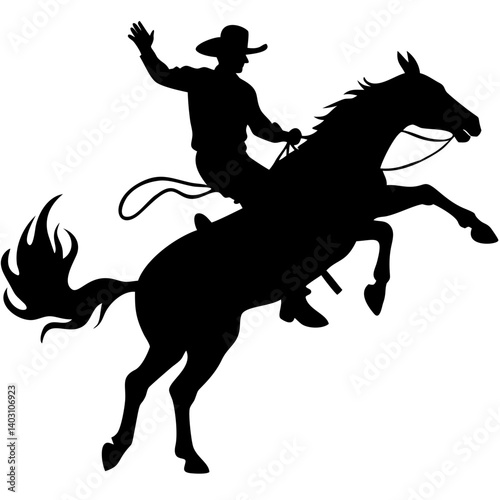 Bronco Rider Silhouette Horseback Riding Cowboy Roping Western Style Graphic Design