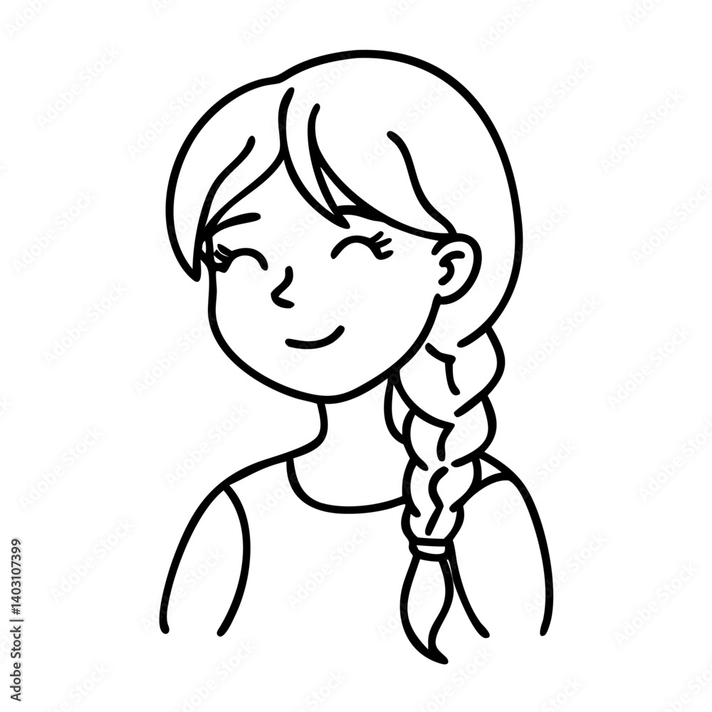 Smiling Girl with Braided Hair Cute Character Design for Coloring Books and Illustrations Smiling Girl with Braided Hair Cute Character Design for Coloring Books and Illustrations
