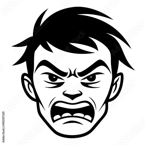 Angry Cartoon Face Expression for Graphic Design and Tattoo Inspiration