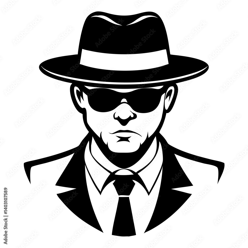 Stylish Man in Fedora Hat and Sunglasses Vector Illustration for Creative Design Projects Stylish Man in Fedora Hat and Sunglasses Vector Illustration for Creative Design Projects
