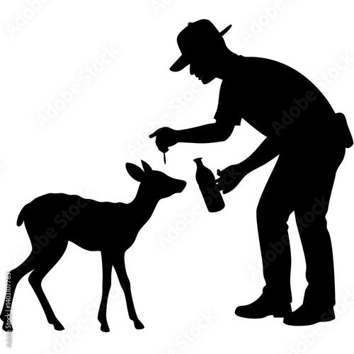 Veterinarian Caring for Young Deer Providing Medicine and Nurturing Support