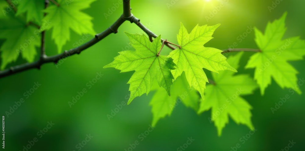 Vibrant green maple leaves unfurl on delicate branches , botanical, photo, texture Vibrant green maple leaves unfurl on delicate branches , botanical, photo, texture