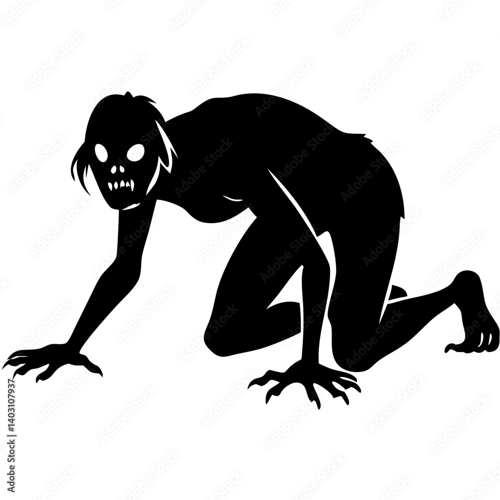 Fototapeta premium Creepy Crawling Monster Silhouette Design for Halloween Decorations or Spooky Artwork