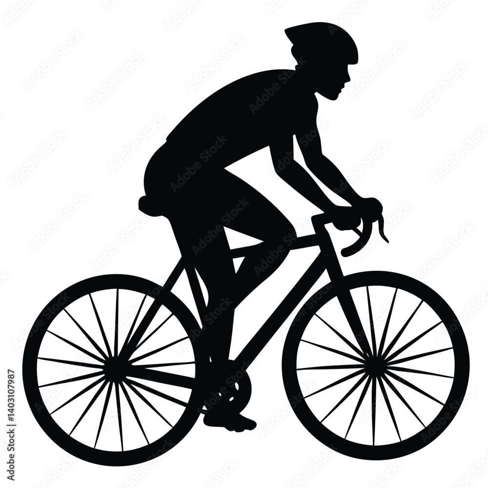 Obraz premium Silhouette of a Cyclist Riding a Road Bike: Black and White Vector Illustration for Sports, Fitness, and Transportation Designs