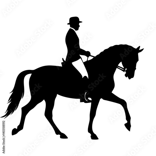 Elegant Equestrian Silhouette of Horse and Rider in Formal Attire for Art and Design Projects